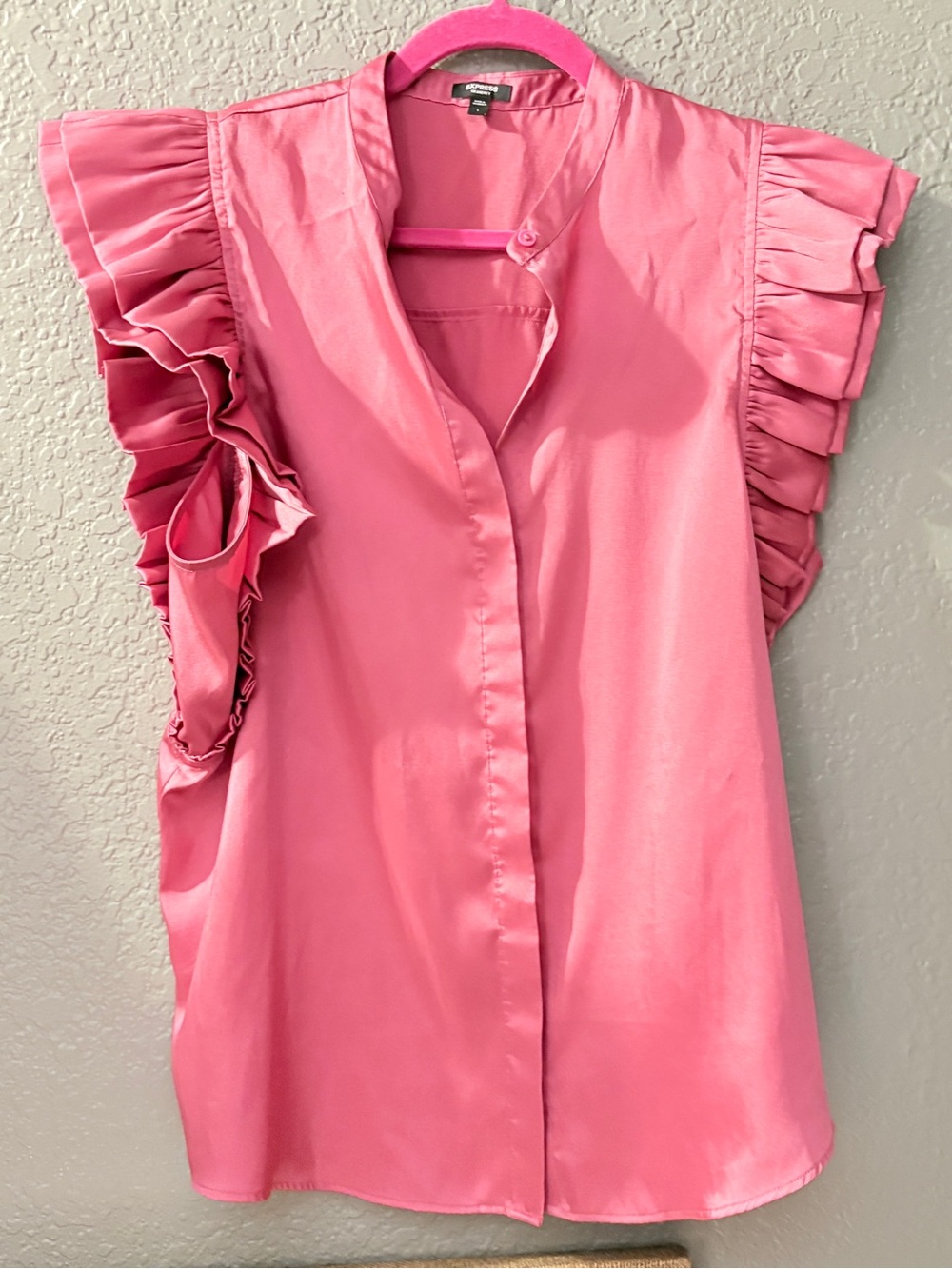 Express Pink Ruffle Sleeve Blouse